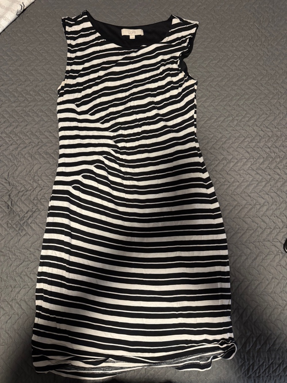 LOFT Black & White Striped Sleeveless Sheath Dress